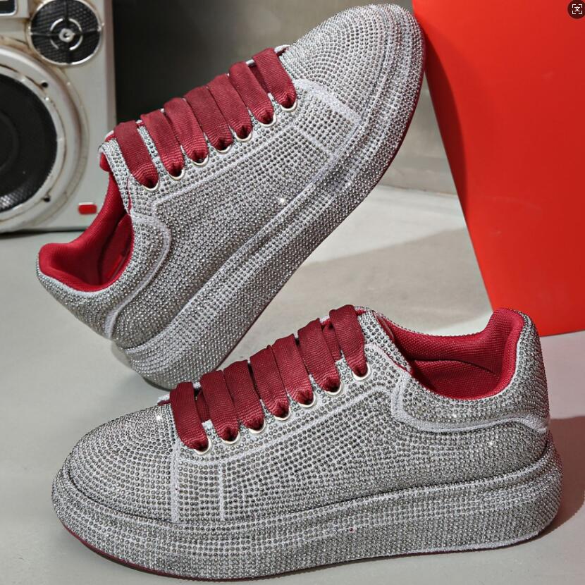

Модные роскошные кроссовки со стразами Мужская и женская повседневная обувь Круглый носок шнуровка обувь для ходьбы Кристальные дизайнерские кроссовки 8 44 серый