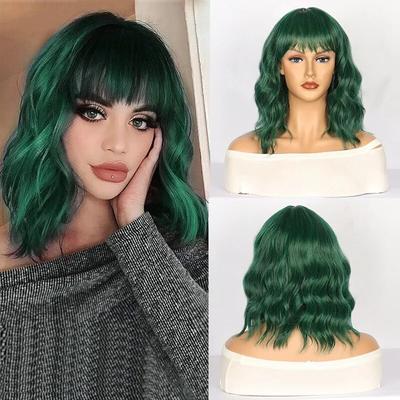 Green Short Bob Body Wave Synthetic Wig for Women Lolita Cosplay Wig Synthetic Natural Heat Resistant Hair
