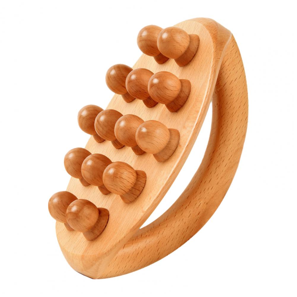 Beech Wood Massage Tool Wooden Massage Roller with Handle 14-bead Body Shaping Massager Drainage Cellulite Therapy Tool Portable