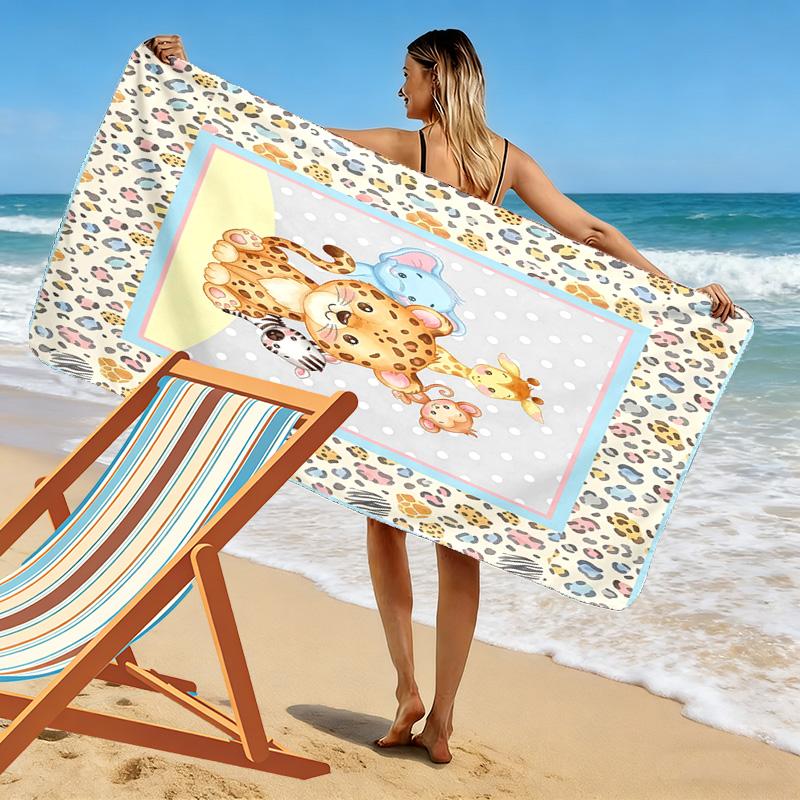 Süßes Tier-Puzzle-Print Strandtuch, Großes Weiches Schnelltrocknendes Handtuch für Strand Camping Schwimmen