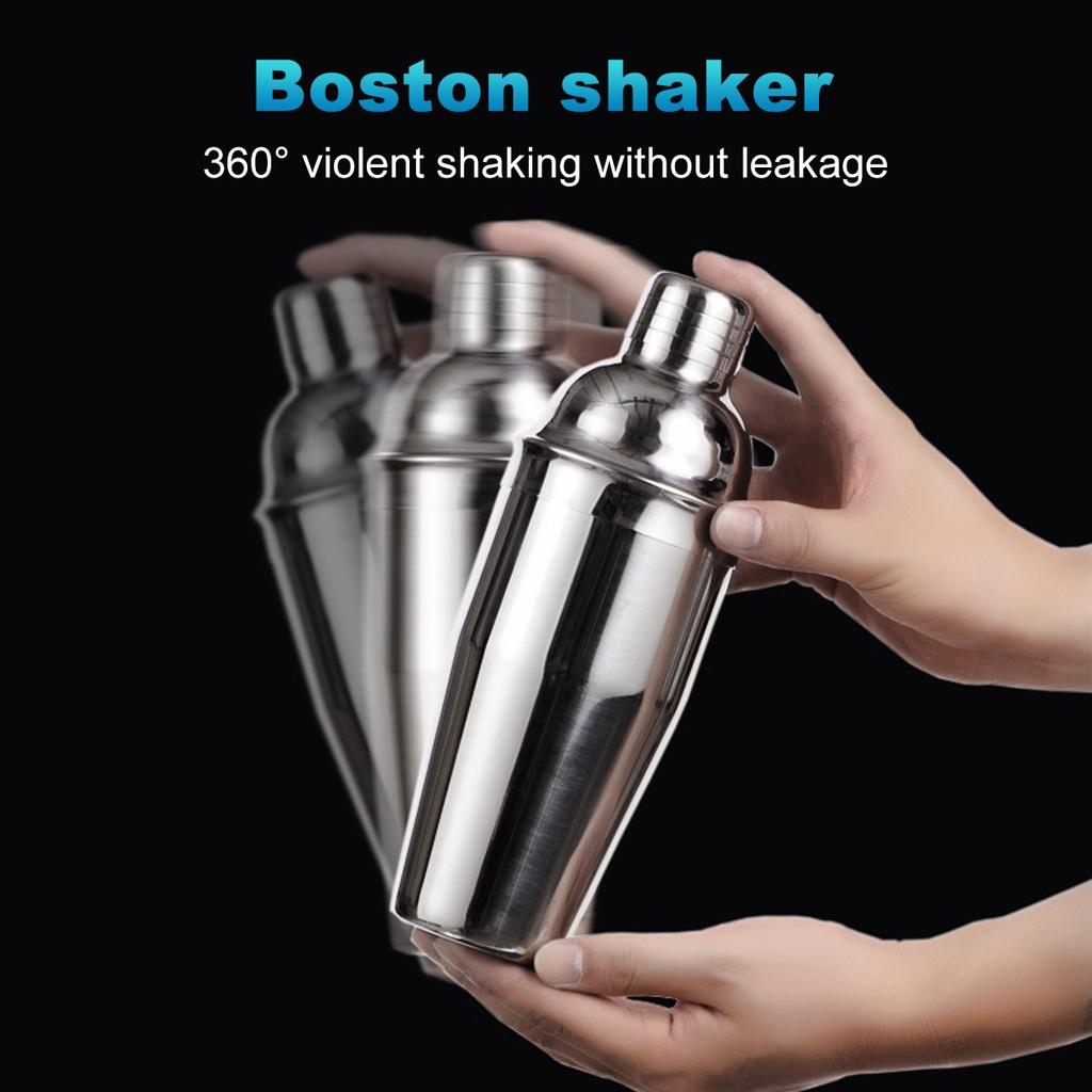 700ml Edelstahl Cocktail Set Boston Shaker Mixer Getränkezubereitungs-Werkzeugset 11-teilig für Heimbar-Nutzung Schwarz+Silber