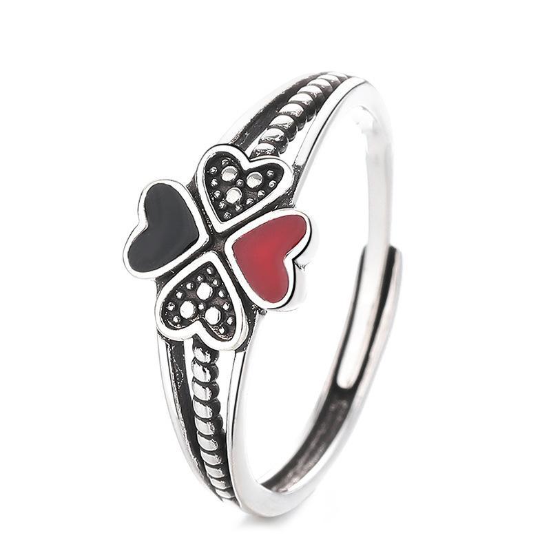 Aishang High-End Clover Heart-Shaped Enamel Vintage Distressed Trendy Niche Open Ring Direct Sale