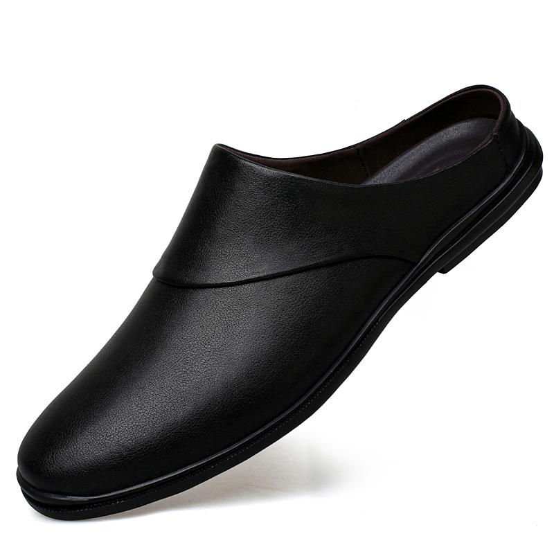 Fashion Genuine Leather Mules Shoes Men Half Shoes Man Luxury Brand Slippers Male Classic Loafers Casual Shoes Breathable Male Slippers