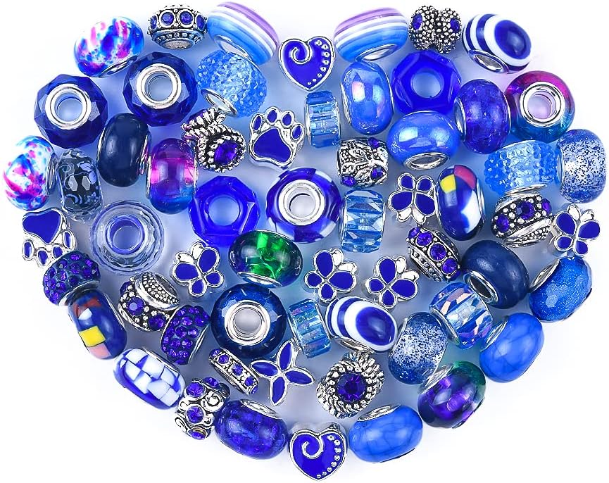 

6/24/48 шт. Ассорти европейских бусин с цветными бусинами Lampwork, бусины со стразами для самостоятельного изготовления браслетов с подвесками 24pcs темно-синий