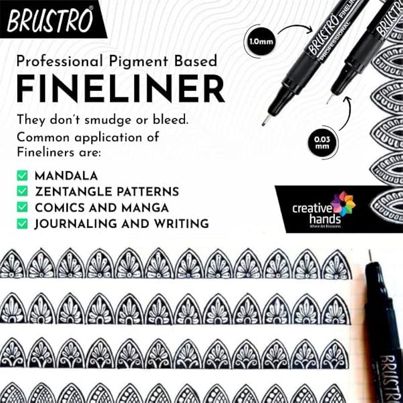 

BRUSTRO Professional Pigment Based Fineliner Pen |Black| Set of 8 - Tip Size 0.05mm, 0.1mm, 0.2mm, 0.3mm, 0.4mm, 0.5mm, 8 count (Pack of 1) чёрный