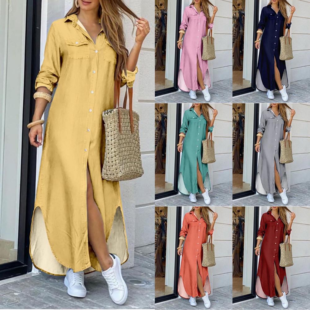 2025 European & American Women's Spring/Summer Fashion Print Maxi Shirt Dress
