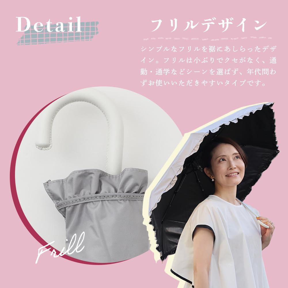 Ogawa Folding UV Suitable for Rain or Frilled Perfect Gift for or any other special LINEDROPS 57439 Women's Parasol, 99.9% Protection, White, Shine,