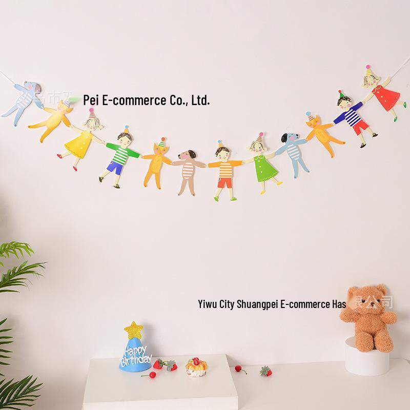 

Children s Day Kindergarten Decoration - Kids Holding Hands Flags Banner