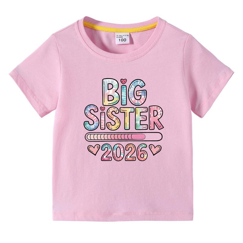 2026 New Girls Tshirt Big Sister Original Letter Printed Kids Summer Comfortable Pure Cotton Tees Childrens ONeck Tops 100
