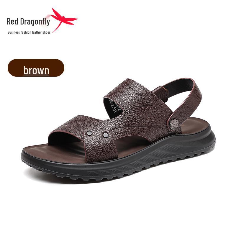 Red Dragonfly Men s Genuine Leather Odor-Resistant Non-Slip Sandals & Beach Slippers 38 коричневый