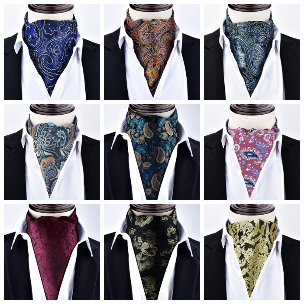 Floral Pattern Ascot Tie Paisley Polka Dot Self Tie Vintage Cravat Tie  Wedding Party