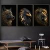 3 pezzi/set Poster Moderno Lupo Dorato Aquila d'Oro Leone Arte da Parete Pittura su Tela Arte per Soggiorno Camera da Letto Decorazione Regalo per Inaugurazione Casa