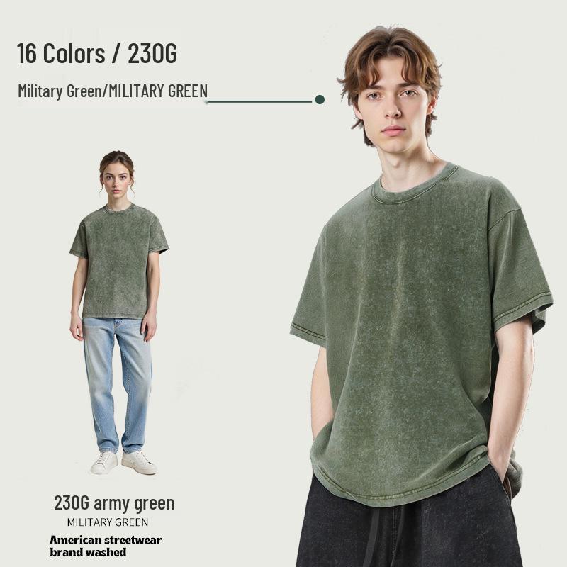 230g Tie-Dye Washed & Distressed European Crew Neck Drop Shoulder T-Shirt