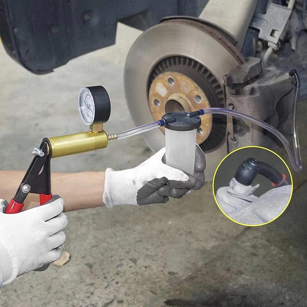 21pcs Manual Brake Bleeder Vacuum Pump Kit Automotive Fluid Tester with Gauge Adapters 2 In 1 Handheld Pistol Test Tools for Car