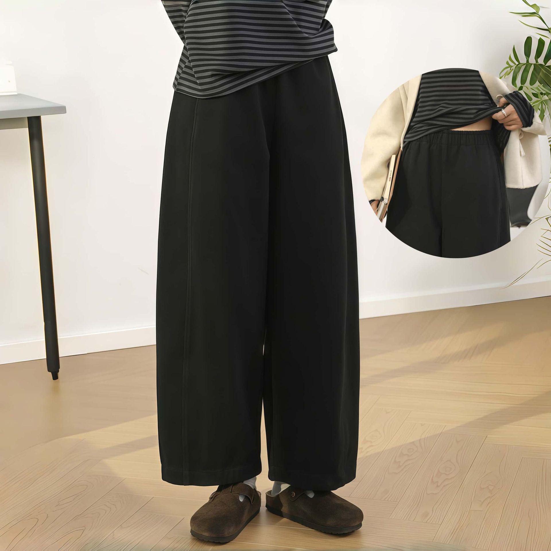

Women s Vintage High-Waist Cotton Wide-Leg Pants with Velvet Lining for All Seasons M (about 42-50 kg)