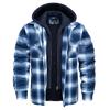 Plaid Flannel Shirt Jacket Men‘s Quilted Lined Coats with Removable Hood Winter Thick Hoodie Outerwear Heavy Shirts