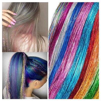Gold Laser Tinsel Hair Extensions - Shiny Metal Wire, Colorful and Seamless.