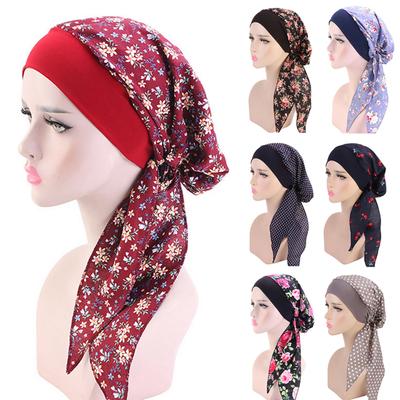 Women Pastoral Elastic Cotton Turban Hat Head Scarf Bandana Pirate Cap Headwear