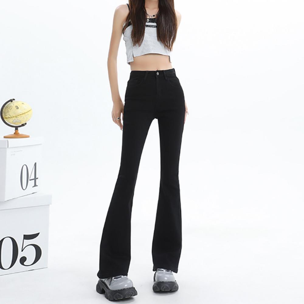 Personliga enkla mikro-bootcut jeans dam vår och höst nya högmidjade och smala koreansk version av hästskobyxor