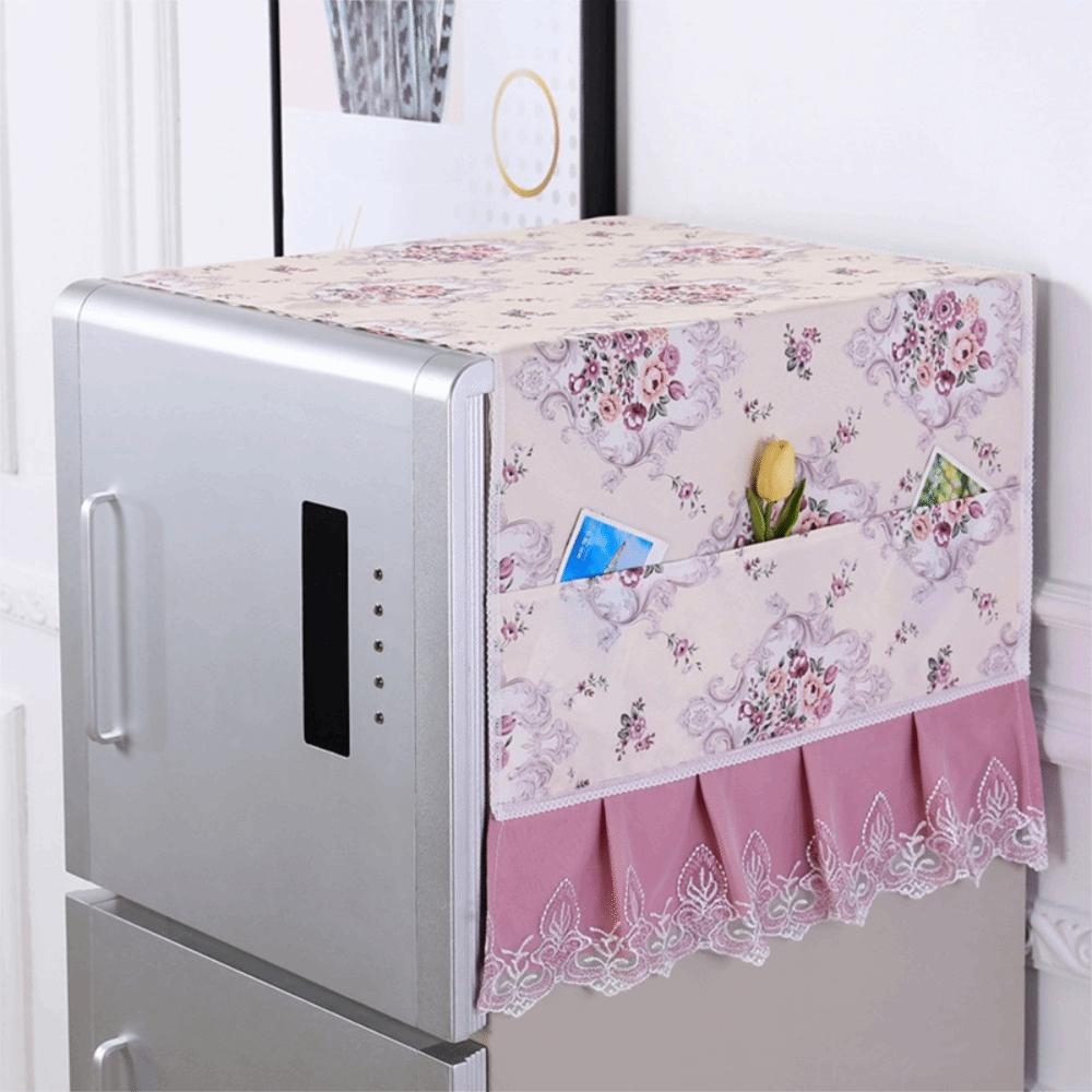 

Flower Pattern Refrigerator Dust Cover with Storage Pocket Microwave Oven Cover Home Decor Style 1