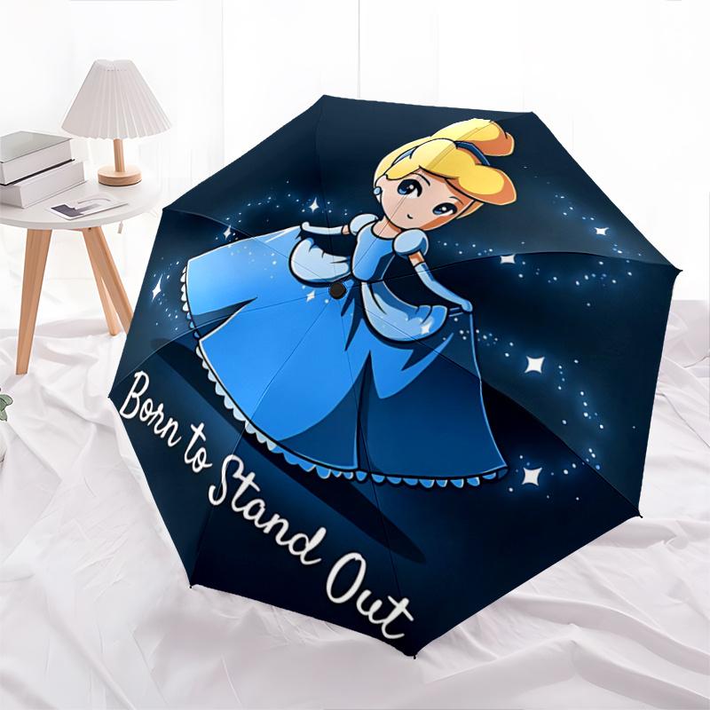 

1pc Cinderella s Blue Gown with Sparkling Stars Pattern Automatic 3-Fold Umbrella, 8 Iron Frames, High-Value Folding Umbrella, Suitable for