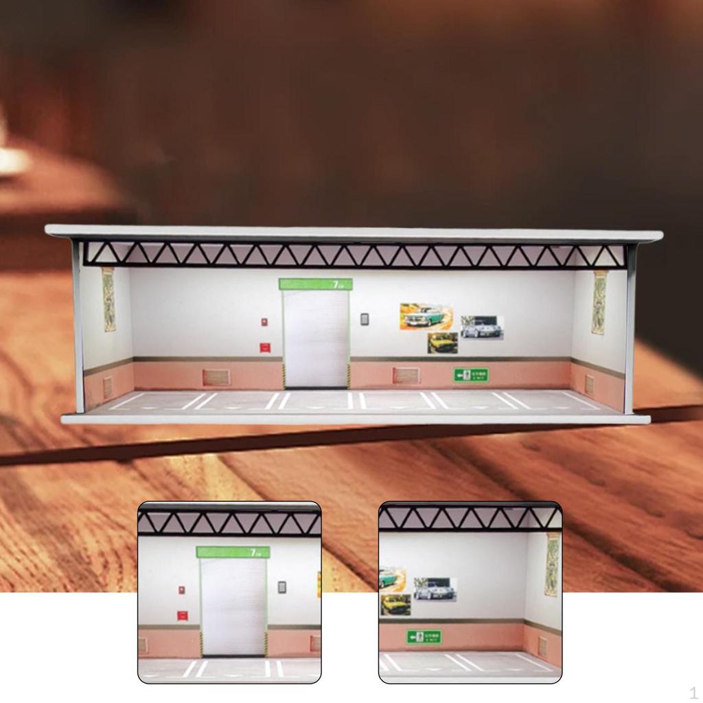 1/64 Model Car Display Case Garage Diorama Ornament Micro Landscape Decor Miniature Scenario