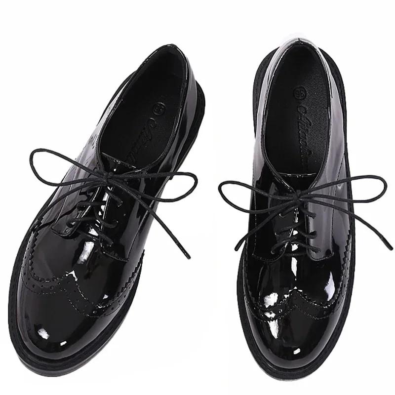 Fashion 2025 Autumn Women Oxford Flats Shapes Brogue Leather Full Black Office Outsole Mole Female Ballet Derby Shoes Ladies Work shoes