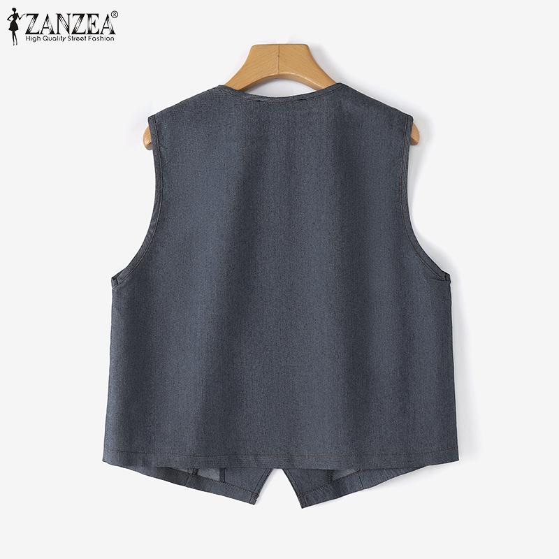 ZANZEA Chalecos Cárdigan de Verano Casuales con Cuello en V para Mujer