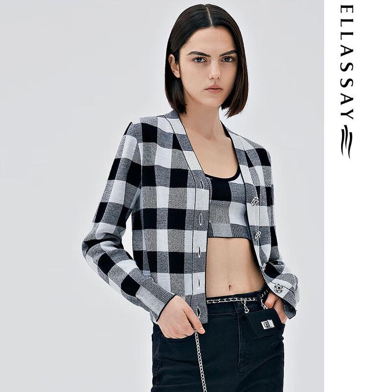 ELLASSAY Women's Wool Plaid Knit Sweater Set