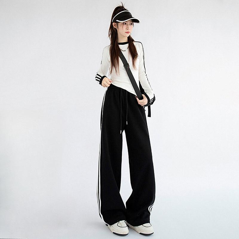 Женские свободные полосатые спортивные брюки осень-зима повседневные брюки с высокой — фото 3