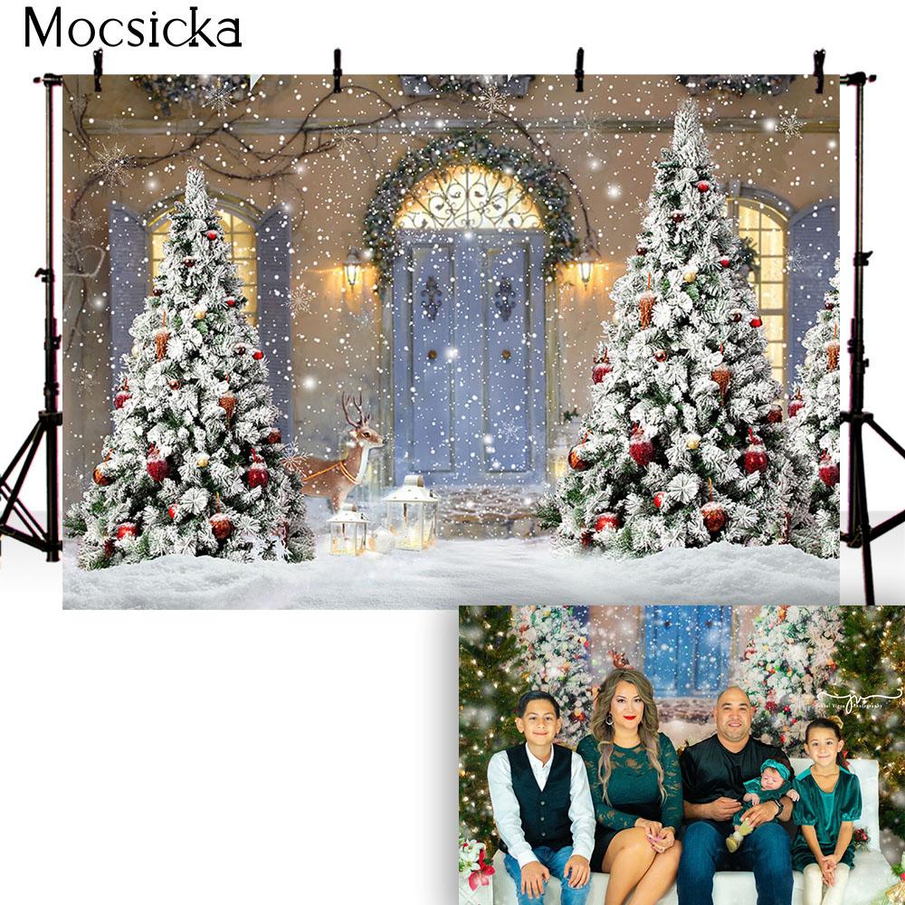 Christmas Tree Stairs Photography Backdrops Wooden Floor Fireplace Portrait Vinyl Photographic Background Photocall Photo Studio