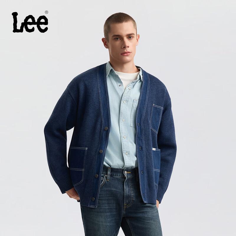 Lee Men's Loose Fit V-Neck Spliced Sweater Cardigan