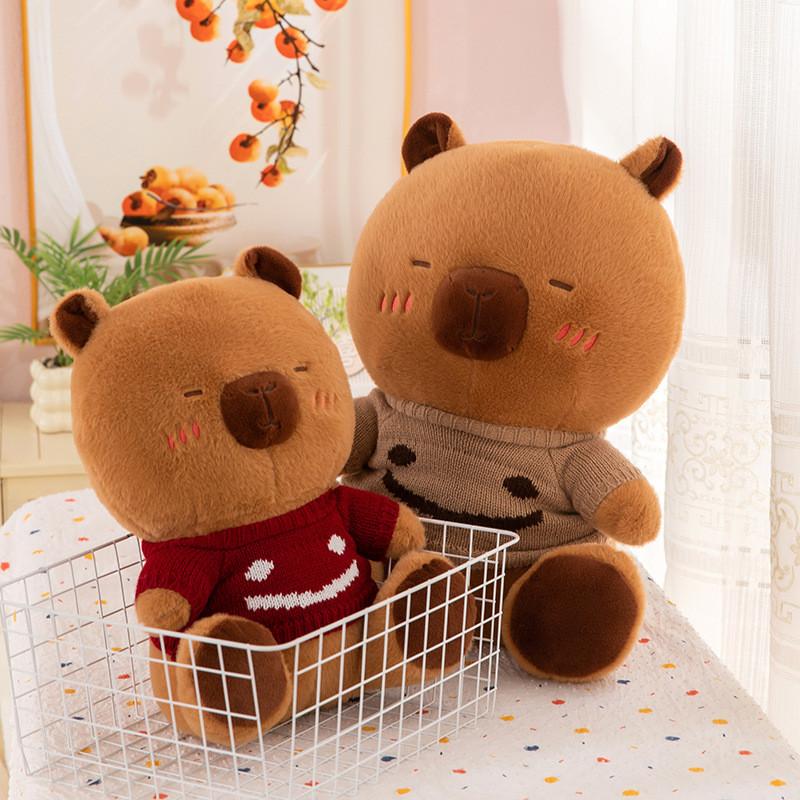 Smiling Red Sweater Capybara Plush Toy Soft Stuffed Animal Girls Gift Doll Kids