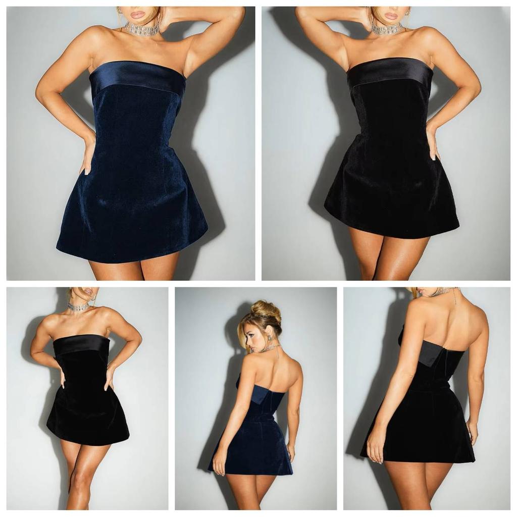 Eleganter U-Boot-Ausschnitt Sexy Rückenfrei Ärmellos Trägerlos Einfarbig Sexy A-Linien Mini-Kleid Schulterfrei Figurbetont Retro Partykleidung Clubwear Damen