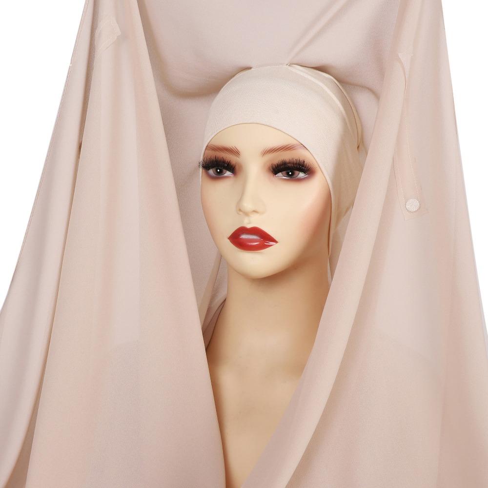 2in1 Instant Chiffon Hijab Scarf Bulit-In Magnets Islamic Head Wrap Female Musulman Bandana Women