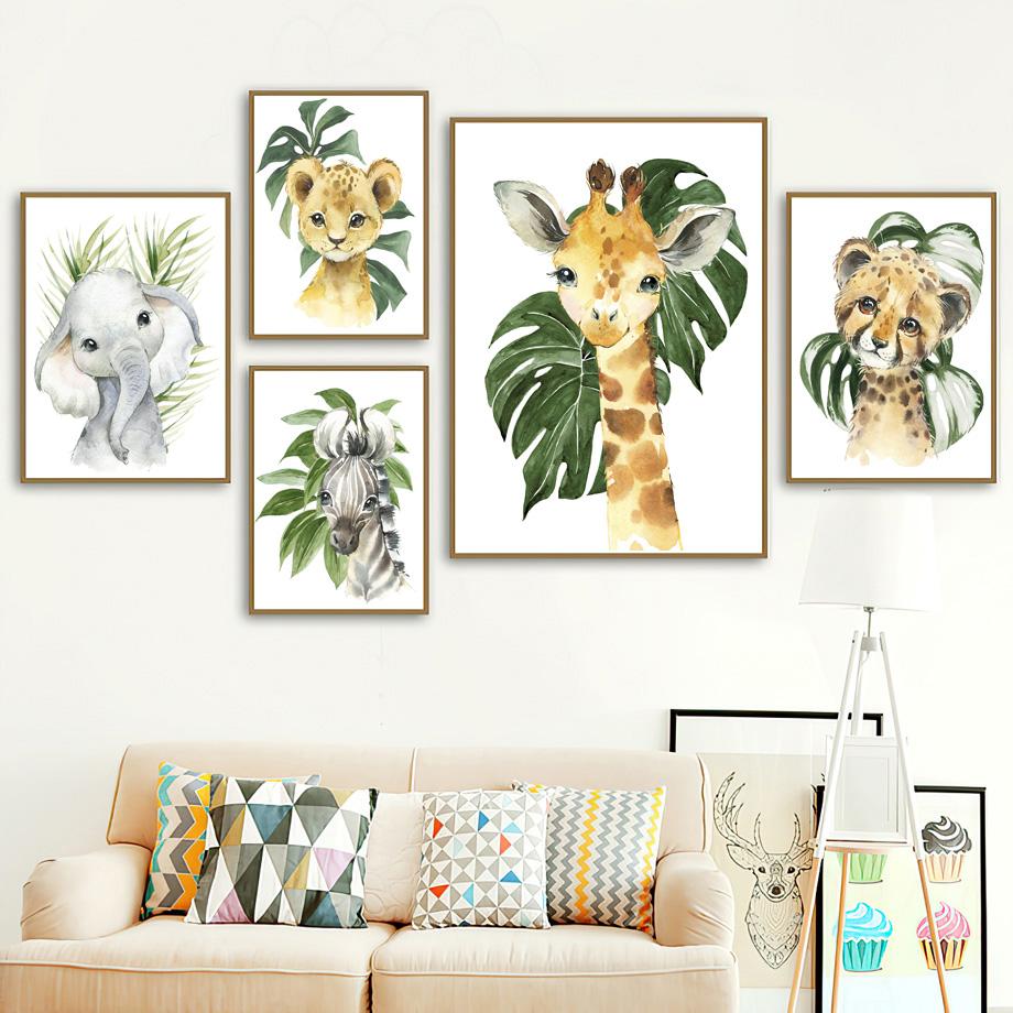 Niedlicher Löwe, Giraffe, Zebra, Gepard, Dschungeltiere, Wandkunst, Leinwand, nordische Poster, Malerei und Drucke, Wandbilder, Kinderzimmer-Dekoration