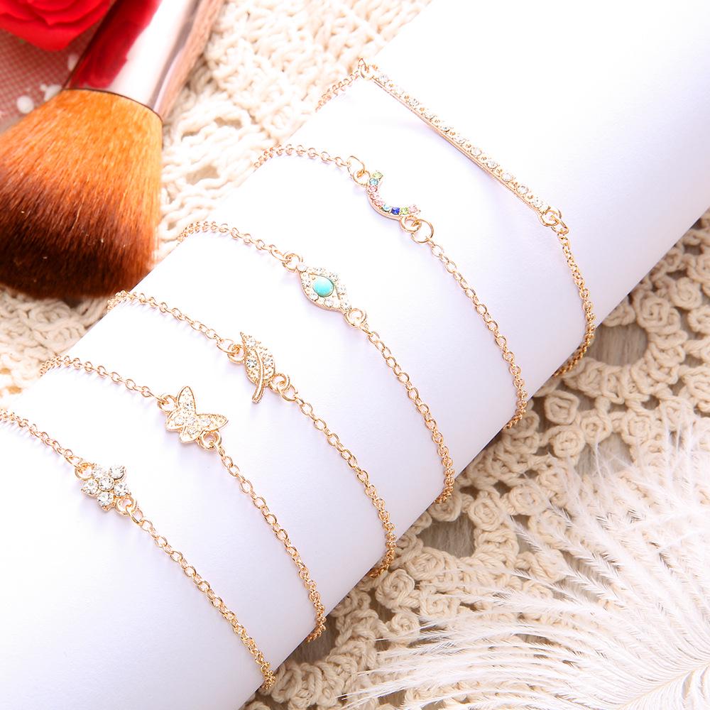 Fashion Colorful Crystal Butterfly Bracelets Set For Women Simple Leaves Flower Moon Eye Stone Charm Bangle Female Party Jewelry