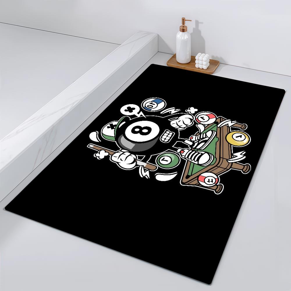 

Black Billiards Door Mat Ball No Bedside Entrance Bath Floor Decoration Corridor Door 8 Mat Carpet Game Living Room Balcony FLR40x60CM