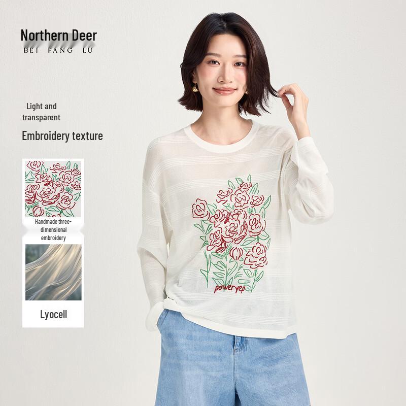 Женская охлаждающая вязаная футболка из лиоцелла с вышивкой  French Rose  XL белый