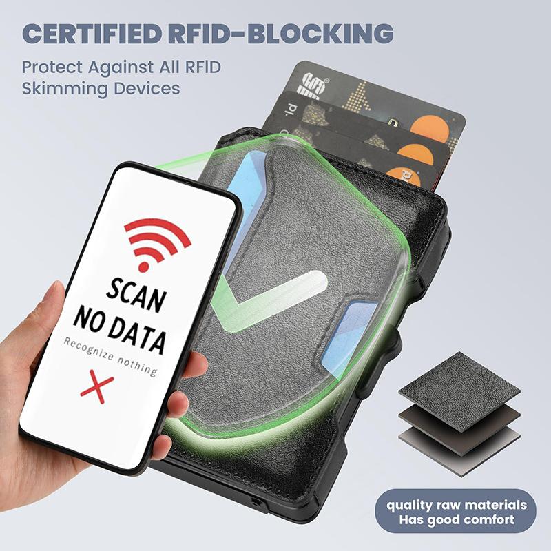 Popular One-click Elastic Card, Metal Leather Card Bag, RFID Anti-theft Brush Function, Multi-card Men's Wallet