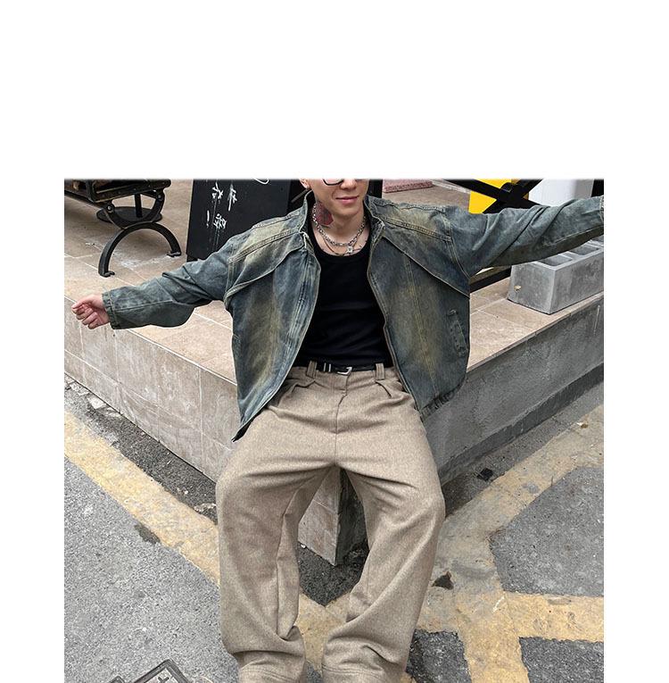 Men's High-End Heavyweight Deconstructed Denim Stand-Up Collar Jacket - Trendy American Retro PUNK Style