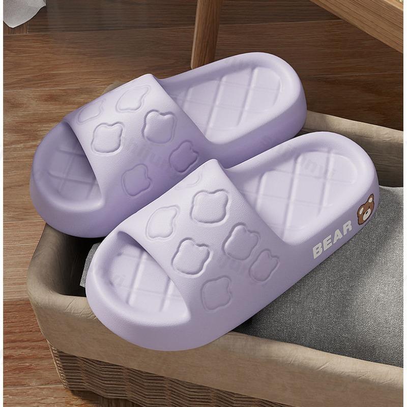 Fashion Women Flat Slippers Summer Cartoon Bear Slippers EVA Bathroom Outdoor Casual Soft Non-slip Beach Slippers Platform Home Sandals