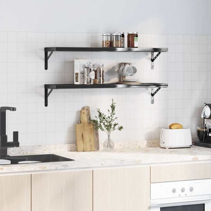VidaXL Étagères murales 2 pcs 100x23,5 cm noir acier inoxydable, étagère flottante, étagère murale d'exposition, panneau 3214513