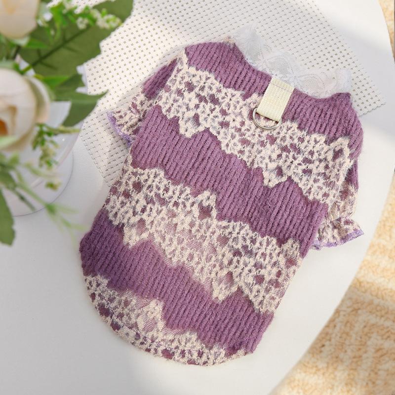S-2XL Purple Pet Dog Sweater Autumn Winter Warm Dog Cat Clothes 1.5-10kg Lace Pet Sweaters for Small Medium Dogs