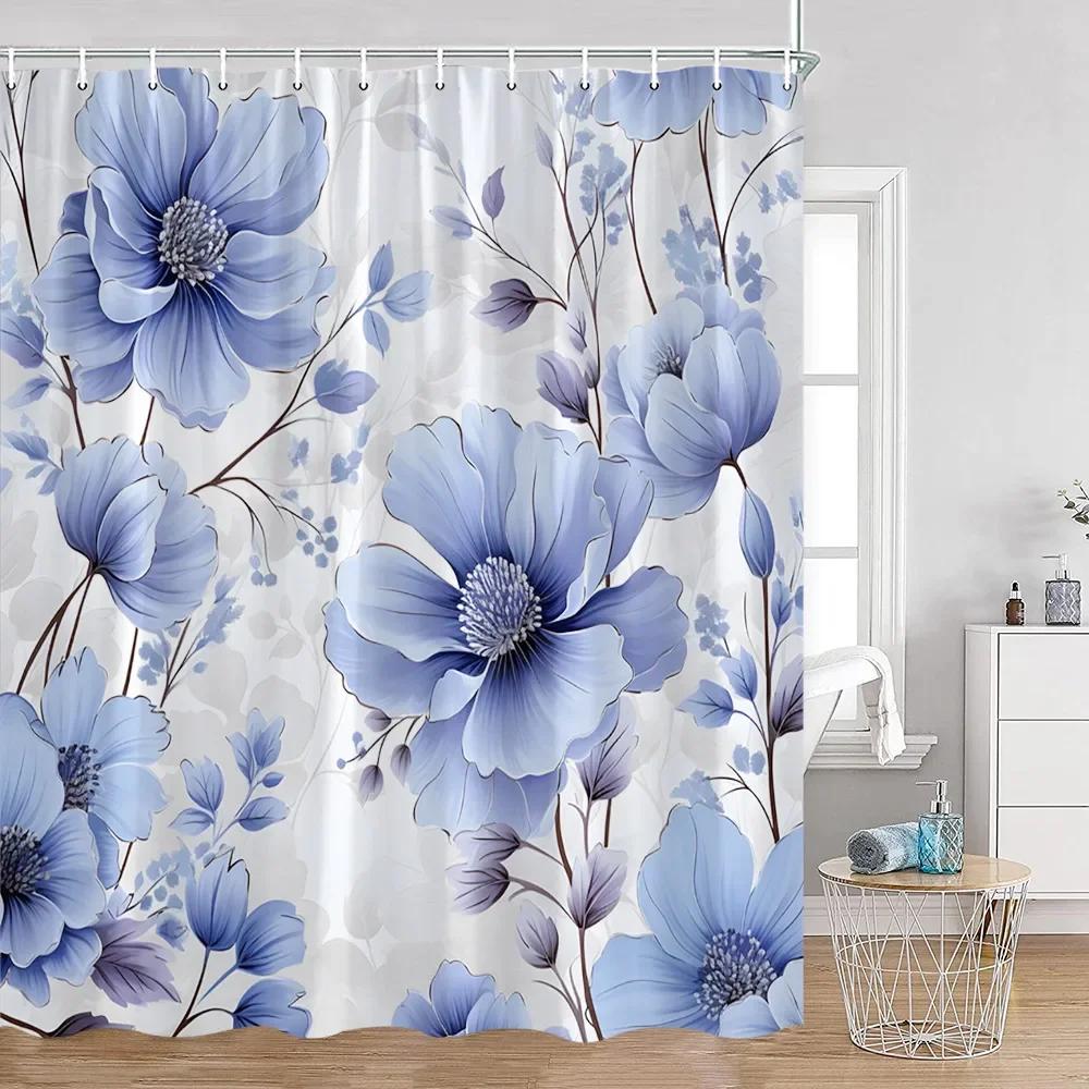 Watercolor Floral Pattern Bath Flowers Butterfly Greening Plants Natural Home Decoration Bathroom Shower Curtain