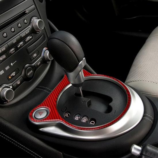Red Carbon Fiber Gear Shift Panel Outside Cover Sticker For Nissan 370Z 2009-20