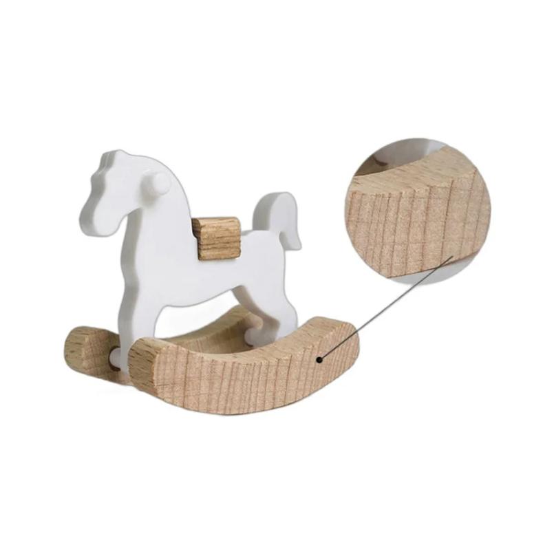 Wooden Horse Rocking Horse 1:12 Dollhouse Ornaments Mini Wooden Horse Model Fairy Garden Doll Decorative Accessories