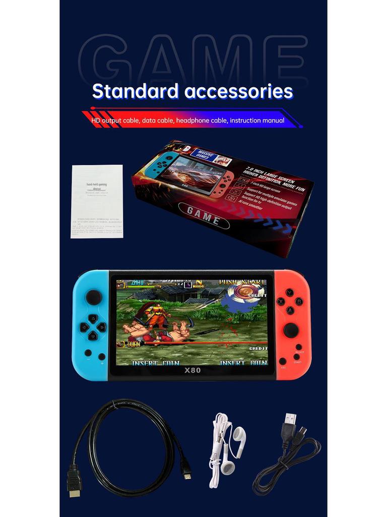X80-Spielekonsole: Tragbarer 7-Zoll-HD-Handheld mit PSP, GBA und klassischen Arcade-Spielen