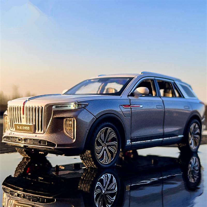 1/24 HONGQI E-HS9 SUV Legering New Energy Bilmodell Diecast Metal Leksaksfordon Bilmodell Simulering Ljud och ljus Barnpresenter