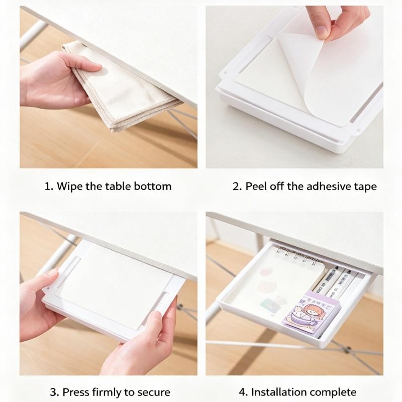 Hidden Under-Desk Storage Box, Sliding Partition Storage Box, For Home And School Desktop Storage And Organization